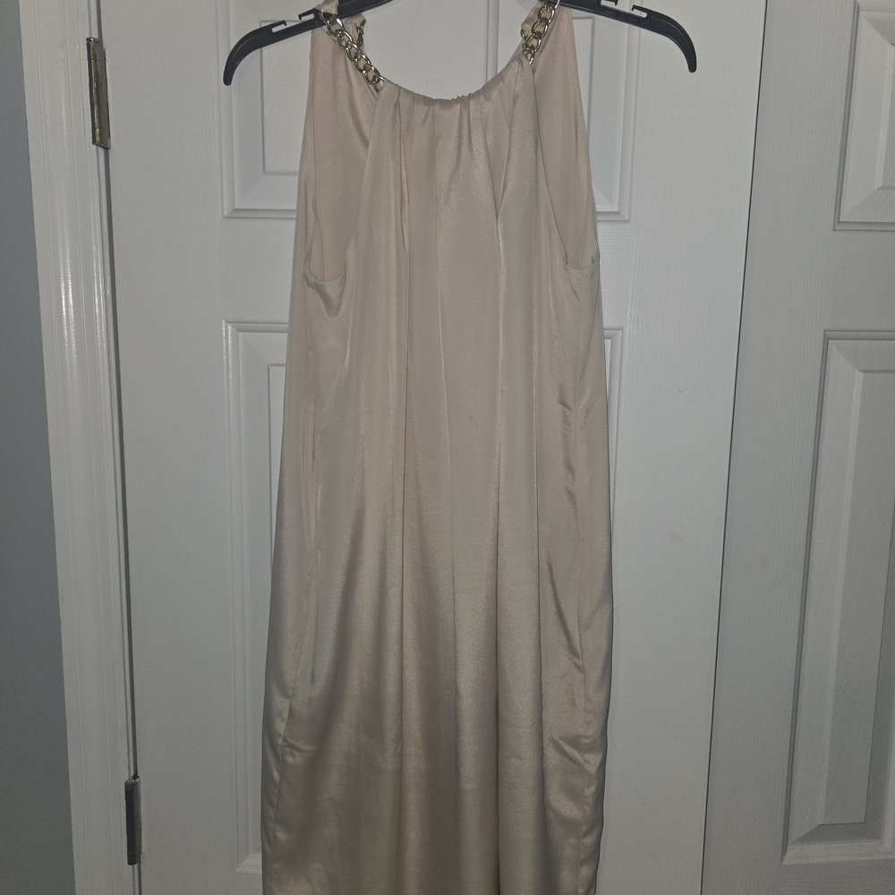 Chic Cream Chain-Strap Midi Dress